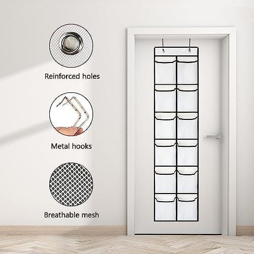 CORTNEY Over the Door Hanging Shoe Storage Holder Organizer, 12 Large Mesh Pockets, 2 Hooks for Shoe & Gadget Storage — view 4