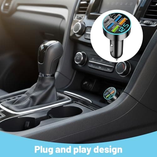 6 in 1 Cigarette Lighter USB Charger, 6 Ports 30W Super Car Fast Charger with LED Voltmeter, 12/24V Car Lighter Adapter for iPhone Android Samsung Galaxy iPad — view 6
