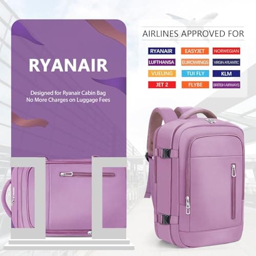 OTAHGK Cabin Bags 40×30×20 for Ryanair Underseat Carry-ons Travel Backpack Hand Luggage Bag Flight Rucksack Casual Daypack School Office Backpack Fit 14 Inch Laptop with USB Charging Port-Purple — view 2