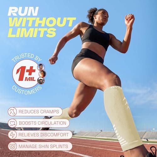 Rymora Calf Compression Sleeves for Men & Women (Ideal for Sports, Running, Shin Splints & More) (One Pair) (Light Nude) (Small) [S] — view 2