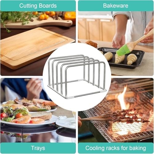 Cutting Board Holder Stand, Stainless Steel Chopping Board Rack, Space Saving Non Slip Organizer for Kitchen Offices Files Cookware Pans Home Indoor — view 5