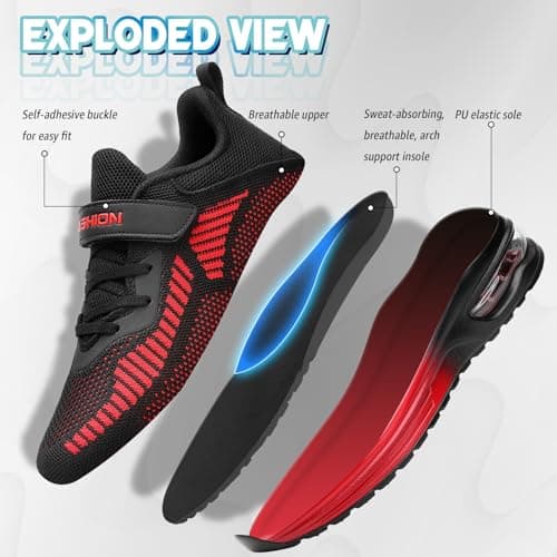 Boys Trainers Kids Running Walking Shoes Child Outdoor Sport Athletic Shoes Boys Tennis Shoes, Black Red, 1 UK — view 3