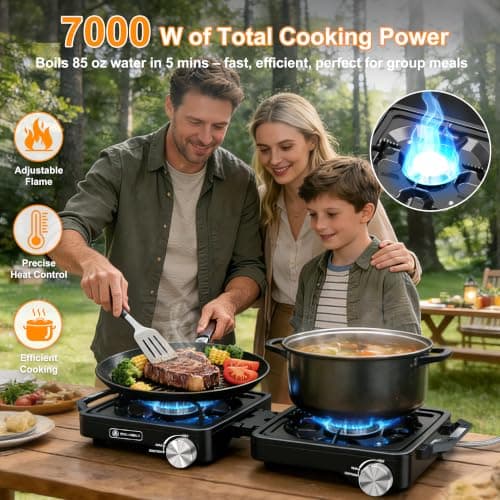 2-Burner Pro Camping Stove,7000W Camping Stove Gas Portable,Foldable Gas Stove,Windscreen Griddle, Portable Stove,Camping Essentials,Suitable For Outdoor Cooking,WinterMoot,Grilling — view 3