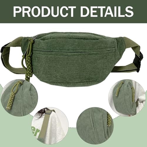 AYNKH Fanny Pack Ladies Corduroy, Shoulder Bag Ladies, Stylish & Practical Chest Bag, for Outdoor Sports Travelling Running School (Green) — view 3