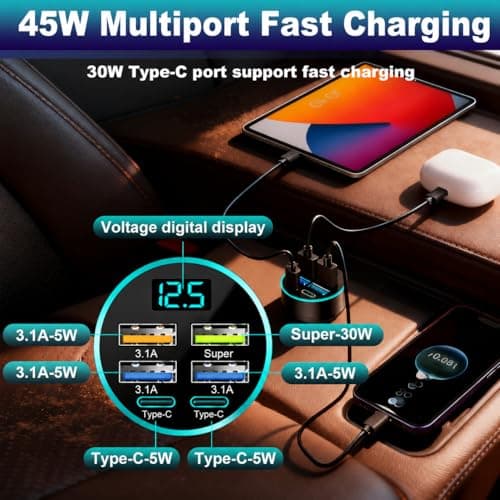 Car USB 6 in 1 Super fast Charger, 45W in Car Chargers — view 2