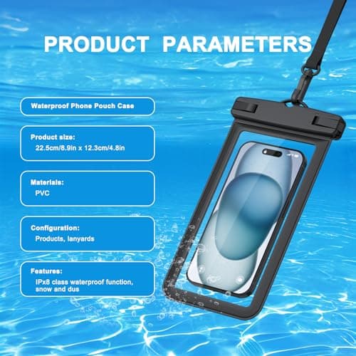 Yisica Universal Waterproof Phone Pouch Case Dry Bag for iPhone 15 14 13 Pro Max Mini 12 11 Pro Max XR XS X 8 7 6S Plus, Galaxy S24 S23 S22 S21 Note Pixel up to 7" Black — view 3