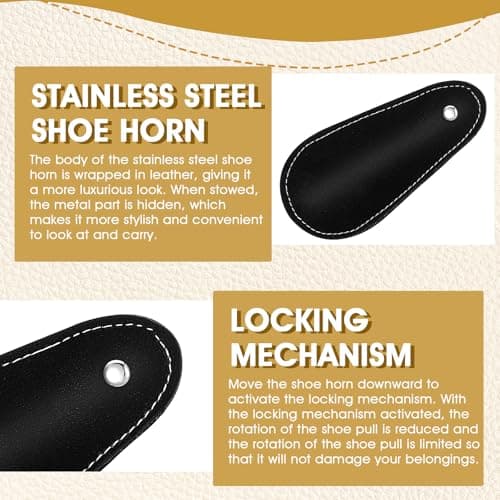Ymapinc Small Shoe Horn, 3.5 Inch Metal Travel Shoehorn, Mini Shoehorn for Men, Stainless Steel Shoehorns for Men/Women, Portable Shoe Spoon with Leather Case (Black) — view 3