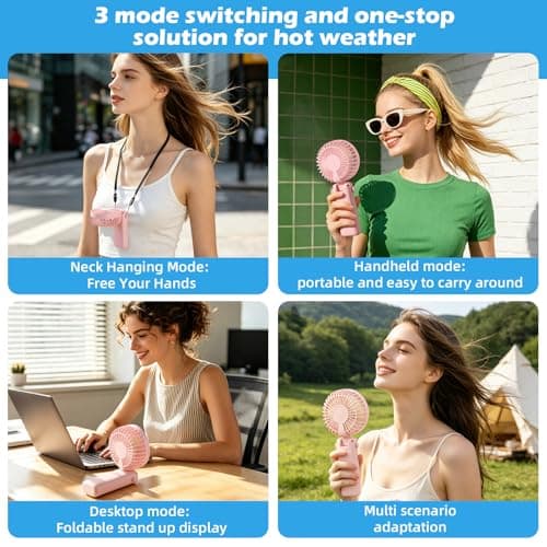VZZNN Mini Portable Fan Handheld 12 Pack Small Cooling Fans High 5-Speed Rechargeable Fan For Travel, Office, Eyelash Drying, Lightweight, For Beach, Camping, Indoor Outdoor Use (Pink — view 5