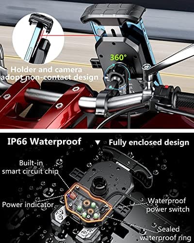 KEWIG Motorcycle Phone Holder - Wireless 15W & USB C 20W Fast Charger, Waterproof Motorbike Phone Mount with Aluminum Alloy Base, Fits 4'' - 7'' Cellphones — view 5