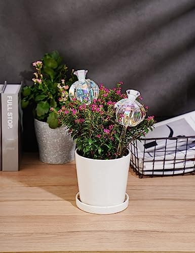 NiHome Cactus-Shaped Glass Plant Self-Watering Globes 6-Pack, Glass Waterer Stakes for Potted Plants, Automatic Mini Irrigation System, Adorable Gardening Tool (Iridescent, 3 Large + 3 Medium) — view 2