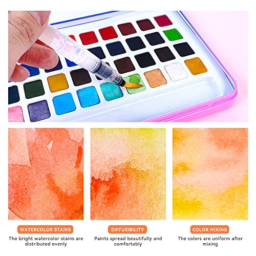 Paul Rubens MeiLiang Watercolor Paint Set, 48 Vivid Colors Incl 12 Metallic Glitter Solid Colors in Pocket Box and Watercolor Brush, Perfect as Art Gift, Suitable for Beginners, Professional — view 6