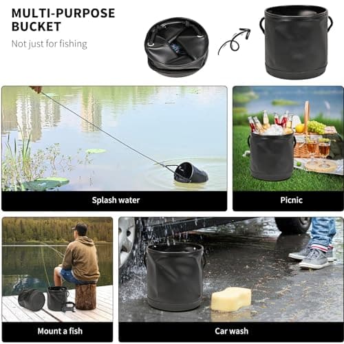 Foldable Water Pot - Light Green Stand, Foldable Camping Bucket, Compact Travel Pond Outdoor Utility Bowl | Portable Folding Water Pot with Sturdy Fabric Design for Fishing Camping p — view 6