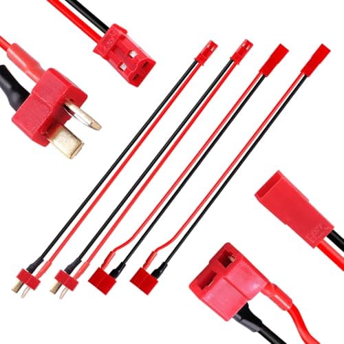 Lyeteung 4 PCS JST to T Plug Adapter Cable, Deans-T Plug Male / Female to JST Male / Female Connector, with 15cm 20AWG Silicone Cable, for RC LiPo Battery