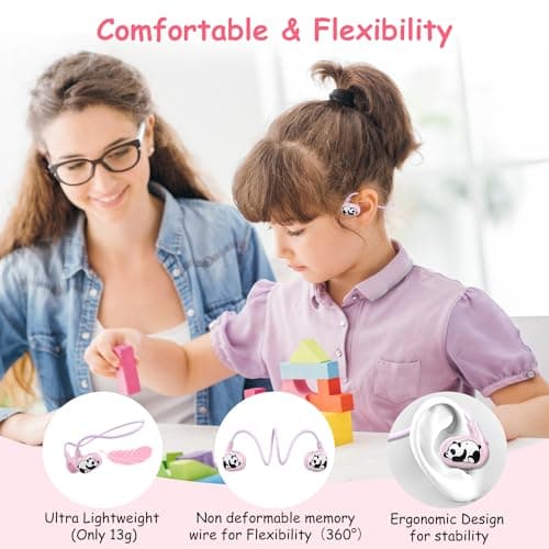 iDIGMALL Cute Panda Kids Headphones, Open Ear Earbuds for Kids, Pink — view 4