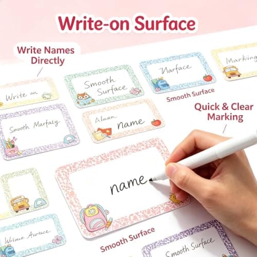 Qpout 180 Pieces Pastel Composition Notebook Name Tags, 2.4 x 1.6 Inches Multicolor Border Stickers, Schoolgirl Style Back to School Labels for Students Teachers, Classroom Office Desk Locker — view 4