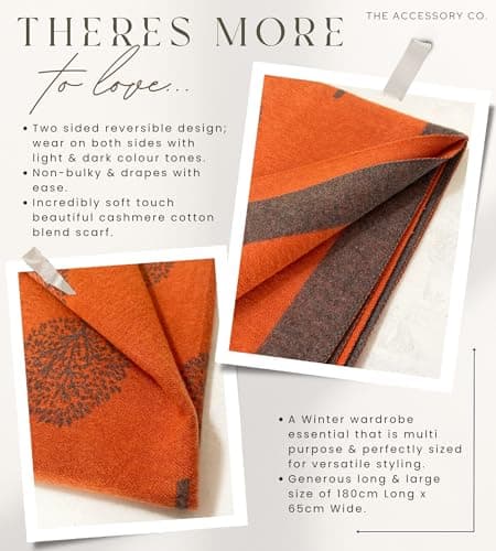Cashmere Tree Life Blanket - Reversible Pashmina Shawl, Winter Wrap, Warm Scarf, Tree of Life Print Ladies Scarf, Womens Gifts (Orange) — view 6