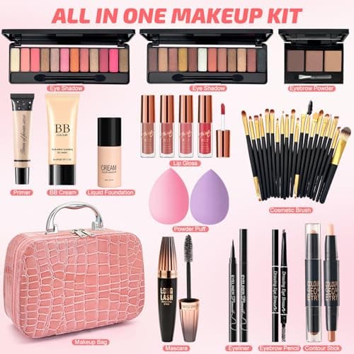 All in One Makeup Kit with Travel Bag, Make Up Starter Kit for Women Full Set, Makeup Gift Set for Teenage Girls, Makeup Bundle Includes Primer BB Cream Foundation Eyeliner Mascara Eyeshadow Palette — view 2