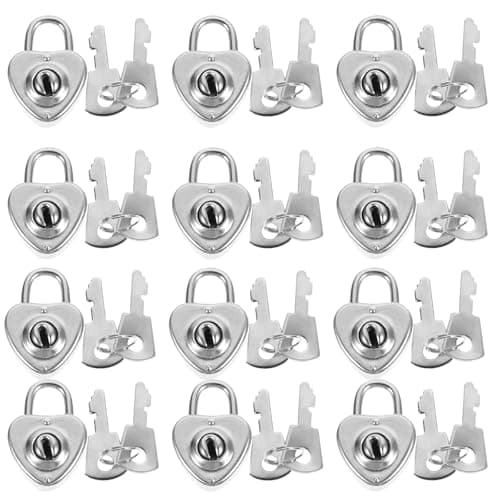 12pcs Heart Shaped Suitcase Padlock with Keys, Iron Silver