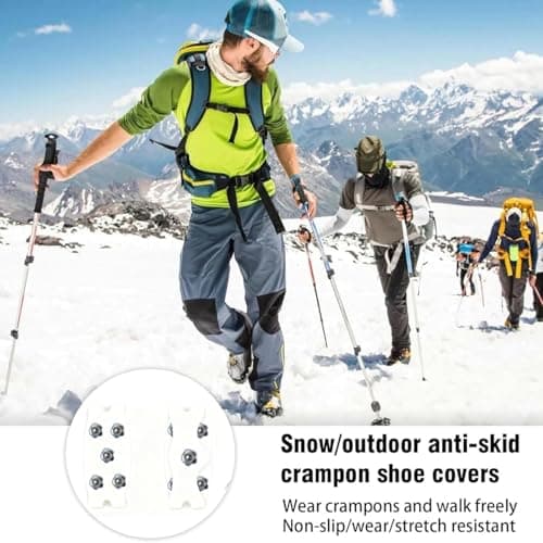 2Pcs Anti Slip Crampons, Outdoor Anti Slip Shoe and Boots Ice Cleats with 5 Stainless Steel Spikes Winter Outdoor Anti-Slip Crampon for Walking, Fishing, Climbing and Hiking White — view 3