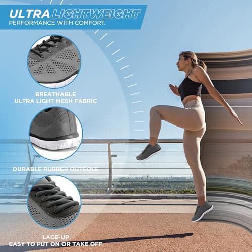 Get Fit Women's Lightweight Running Trainers - Breathable Mesh Gym Shoes with Cushioned Sole - Comfortable Walking & Fitness Sneakers - Lace-Up Athletic Footwear - Grey - 5-38 — view 4
