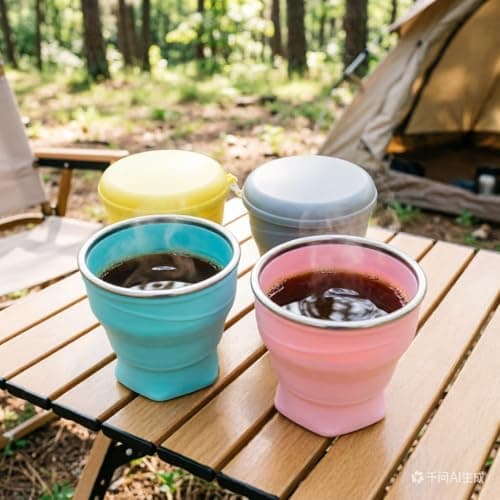 EASYXQ Collapsible Cup, 8.8oz 260ml Foldable Travel Mini Coffee Mug, BPA Free Silicone Water Cup and Lid with Stainless Steel Rim, Portable Pocket Cup for Outdoor, Hiking, Camping & Kids （Yellow） — view 2