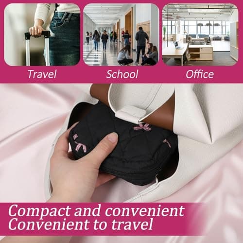 Cute Bow Sanitary Napkin Storage Bag with Dividers and Zipper, Cute Period Bag Pouch, Portable Tampon Holder for Purse that Can Hold Sanitary Napkins, Panty Liners, Tampons, and Menstrual Cups — view 5