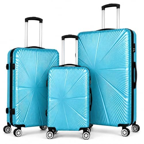 Set of 3 Pcs Luggage Hard Shell Suitcase, Teal, 20" 26" 28" — view 3