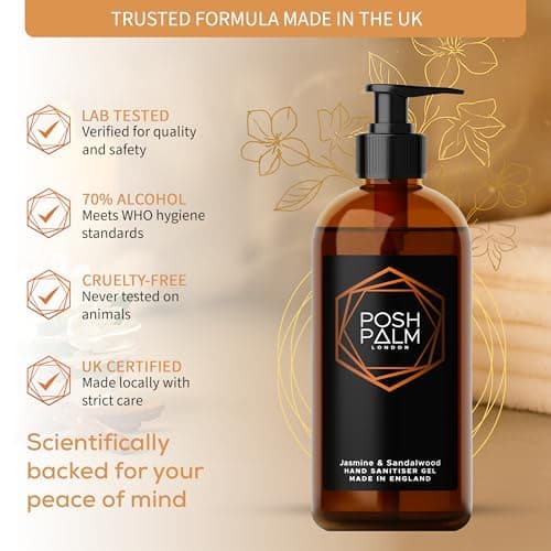 Posh Palm Sandalwood & Jasmine Hand Sanitiser Gel 500ml - Luxury Hand Sanitiser Made in UK, Moisturising Formula for Soft Skin, Premium Scented for Elegant Protection (Pack of 2) — view 5