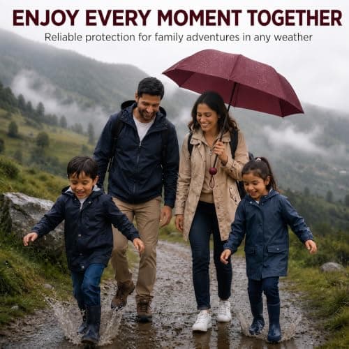 ONE BEST DEAL OBD Maroon Mini Compact Folding Umbrella Lightweight Portable Travel Rain Umbrella with Carry Strap and Storage Sleeve Small Pocket Umbrella for Handbag Backpack Women and Men — view 4