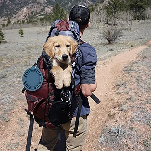 SLSON 2 Pack Dog Collapsible Bowl Large Portable Dog Bowl Pet Feeding Bowl Dog Food Water Bowl Pet Travel Bowl with Carabiner for Pet Indoor and Outdoor Activity (Navy + Khaki) — view 3