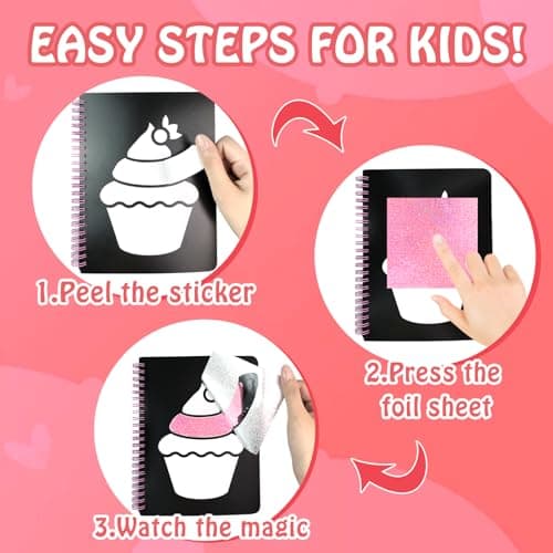 Foil handicraft Book,Art and Craft for Kids-Create Sparkly Food Pictures,No Mess Colouring Book,Art & Craft Supplies Kits,DIY Creative Activity Travel Toy Gifts,Ideal Gifts for Girls Boys Ages 4+ — view 3