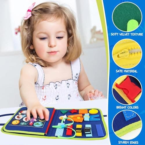 LATERN Busy Board Montessori Toy for Kids, 28CM x 21CM Educational Learning Activity Sensory Board Developing Sensory Fine Motor Skills Toy for Boys Girls Gift Plane Car Travel (Blue) — view 2