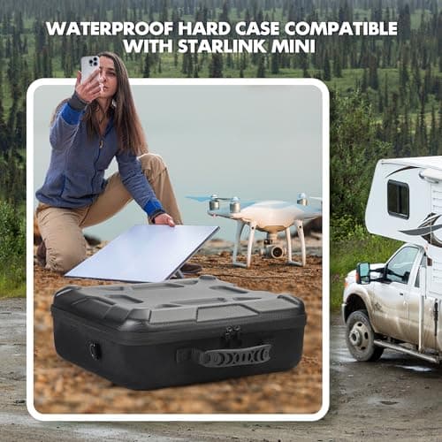 EUGOOCX Hard Travel Case Compatible with Starlink Mini, EVA Protective Bag with Carrying Shoulder Strap for Mini Star Link, Kickstand, Pipe Adapter, Cables, Power Adapter(Black) — view 2