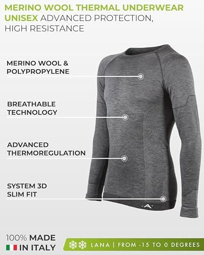 Risalti Thermal Tops Womens Mens Merino Wool Long Sleeve - Thermal Top for Men Women Unisex, Thermal Underwear Mens, Thermal Underwear Womens, Mens Thermals Thermals Women Seamless - Made in Italy — view 2