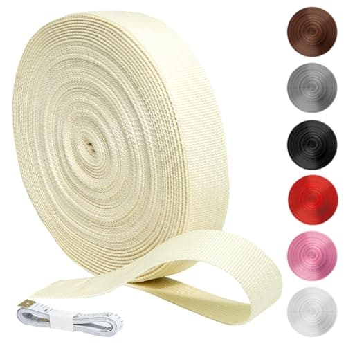 KINETOX 20m Beige Webbing Strap 25mm Polypropylene Webbing Strap Heavy Duty Anti-Slip UV Resistant Twill Tape Fabric for DIY Enthusiasts Campers to Repair Bags Pet Leashes Camping Gear and Luggage
