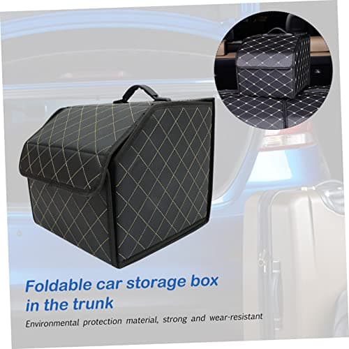Luxshiny Car Trunk Organizer Pu Leather Storage Box Small Foldable Vehicle Trunk Container with Lattice Pattern Black Gold Line for Auto Boot Storage and Travel — view 6