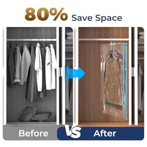 Hanging Closet Organizer Vacuum Seal Bags Multipurpose Moving Travel Bags Moisture-Proof and Durable for Clothing, Jackets, Suits, Dresses, Etc. (4 145x70cm+4 105x70cm) — view 3