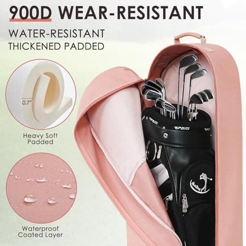 Golf Travel Bags with Wheels, 1200D Heavy Duty Oxford Wear-Resistant with Extra Storage Bag, Lightweight & Portable Golf Club Travel Cover for Airlines Easy Storage，Pink：Shoulder — view 5