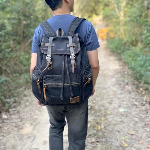 AUGUR High Capacity Canvas Vintage Backpack - for School Hiking Travel 12-15.6" Laptop Backapcks for men Casual Daypacks (Larger-Black) — view 6