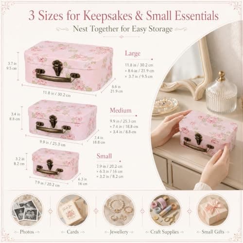 Cabilock 3 Pcs Paperboard Suitcase Box Set Floral Print Flower Storage Gift Boxes with Handles Decorative Cardboard Storage Box for Wedding Birthday Baby Shower Anniversary Party — view 2