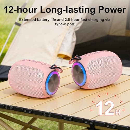 Portable Bluetooth Speaker with Dynamic RGB LED Light, BT5.3 Wireless Mini Speaker, 360° Stereo Sound, Enhanced Bass, 12H Playtime, TWS Pairing, Compact Speaker with Lanyard for Travel Camping Party — view 6