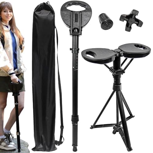 Walking Stick with Seat, Folding Portable Retractable Lightweight Sturdy Walking Stick for Elderly, Seniors, Outdoor Travel. Walking Stick with Seat, Heavy Duty Tripod Seat with Travel Bag for Adults