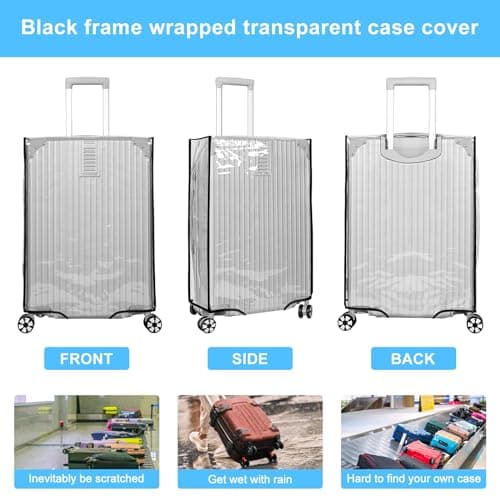 3Pcs Clear Suitcase Covers Protectors, 20/24/28inch PVC Luggage Cover, Waterproof Scratch Dust Resistant Travel Luggage Protector Cover Wheeled Suitcase Protective Dust Cover for Suitcases Travel — view 3