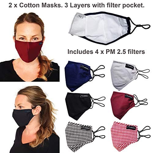 SwimCell Reusable Face Masks for Adults - 100% Cotton- Black (2 Pack) — view 5