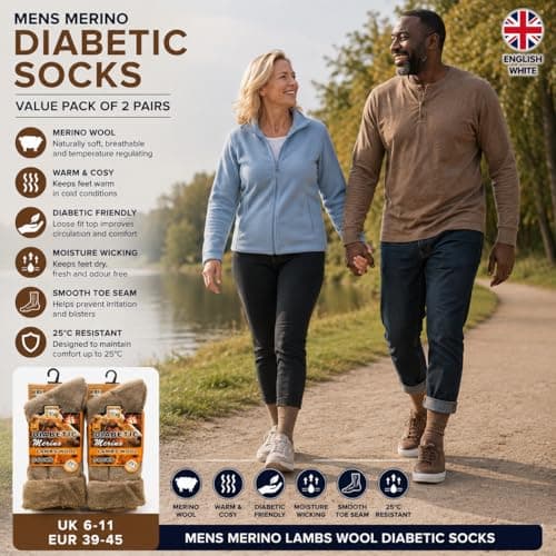reshmena® 2 Merino Mens Wool Diabetic Socks Loose Top Men Wool Non-Elastic Sock's Mens Thick Boot Socks Winter Sock 2.4 TOG Diabetic 6-11 Assorted — view 3