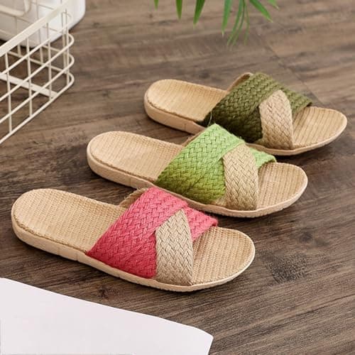 Women'S Linen Woven Sliders, Summer Wide Fit Open Toe Slippers Flats Slip-Resistant Flax Slides Sandals Slip On House Bamboo Shoes Lightweight Classic Indoor Footwear Casual Comfort Sandal For Shower — view 3