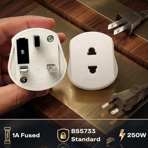 Shaver Plug Adaptor 2 Pin to 3 Pin UK, EU to UK Plug Adapter for Electric Toothbrush, Shaver, Epilator, CE Certified 1A Fuse, White — view 6