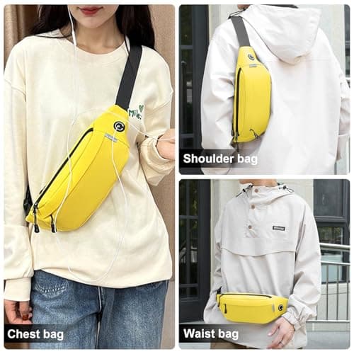 RISIPU Bumbags for Ladies Men,Waterproof 3 Zip Pockets Waist Bag with Headphone Jack and Adjustable Strap,Lightweight Bum Bag for Sport Running Hiking Cycling Travel ，Yellow — view 4