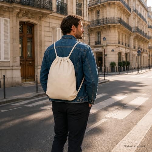 brand promotion Fabric Bag Gym Bag Cotton 38 x 46 cm - Oeko-Tex 100 Certified - Sports Bag with Drawstring - Sustainable Cotton Bag Jute Bag for Sports, School & Leisure, natural, 38x46cm — view 3