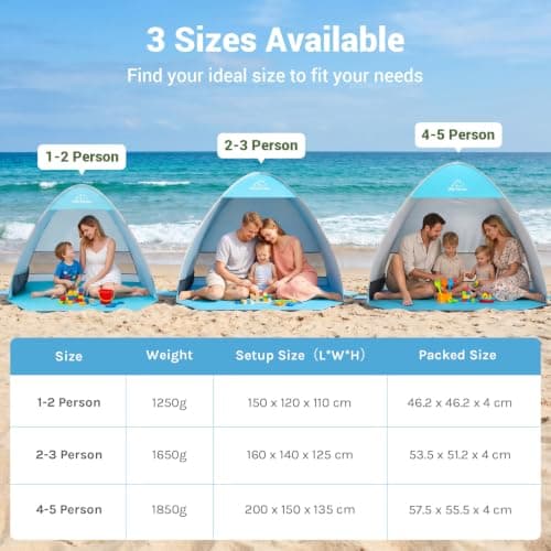 Wolfwise UPF50+ Pop up Beach Tent, Instant Easy Setup Popup Beach Shade Canopy for 1-2 Person, Sun Shelter with UV Protection, Portable with Carring Bag, 150x120x110 cm, Blue — view 4